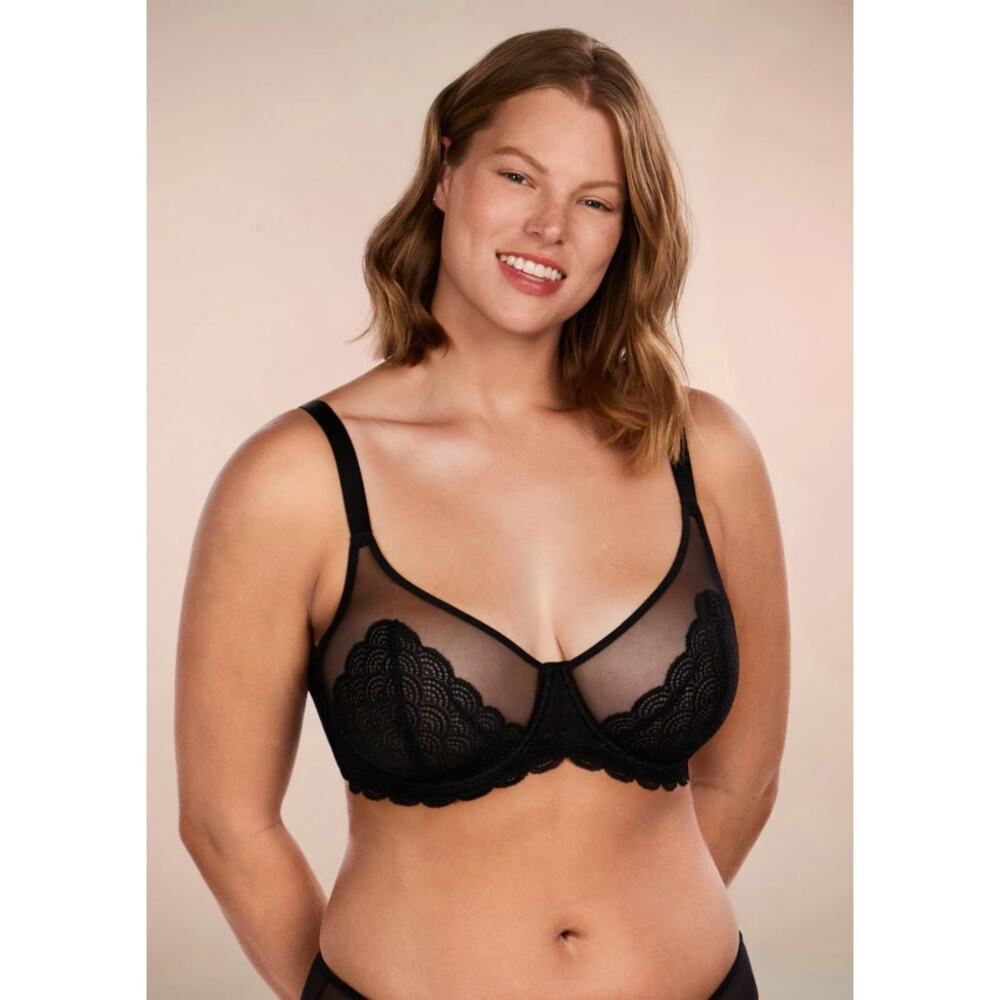 HSIA Black Mermaid Scales Lace Underwire Bra Full Coverage Women's Size 34D NWT